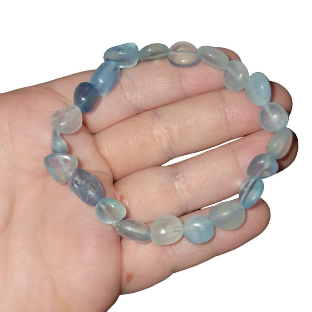 🎁 Hand Crafted Aquamarine Chip Natural Gemstone Stretch Bracelet NEW